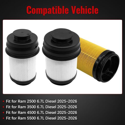68677800AA Fuel Filter Water Separator Oil Filter Kit Fit for Ram 2500 3500 4500 5500 6.7L 2025 2026, for Cummins 6.7 Diesel Engine, Replace 68677810AA in Kuwait