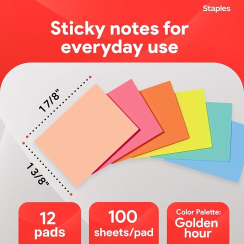 Staples Sticky Notes - 1 3/8" x 1 7/8" Small Post-it Pads, 100 Sheets, 24 Pads/Pack for Organizing and Reminders in Kuwait