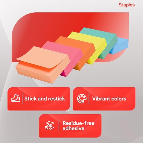 Staples Sticky Notes - 1 3/8" x 1 7/8" Small Post-it Pads, 100 Sheets, 24 Pads/Pack for Organizing and Reminders in Kuwait