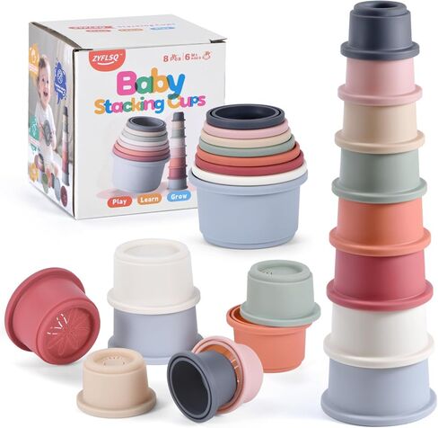 ZYFLSQ Stacking Cups Baby Toy, Nesting Cups 8 Pcs with Pattern for Kid Baby 6 Months and Up Montessori Toy, Bath Toys in Saudi Arabia