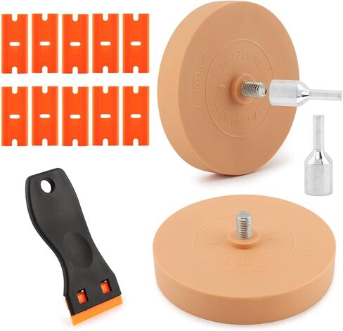 2pcs Car Eraser Wheel with 1 Plastic Scraper and Adapter, 3.5 Inch Decal Remover Wheel for Drill, Rubber Tool Kit for Quick Remove Sticker, Vinyl, Decal, Adhesive, Residue, Tape in Saudi Arabia