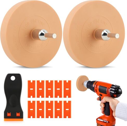 2pcs Car Eraser Wheel with 1 Plastic Scraper and Adapter, 3.5 Inch Decal Remover Wheel for Drill, Rubber Tool Kit for Quick Remove Sticker, Vinyl, Decal, Adhesive, Residue, Tape in Saudi Arabia
