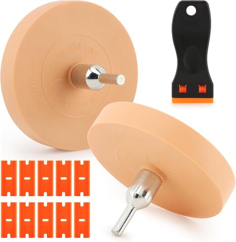 2pcs Car Eraser Wheel with 1 Plastic Scraper and Adapter, 3.5 Inch Decal Remover Wheel for Drill, Rubber Tool Kit for Quick Remove Sticker, Vinyl, Decal, Adhesive, Residue, Tape in Saudi Arabia