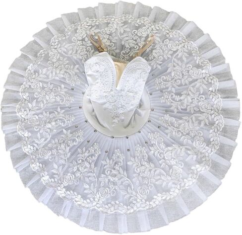 تنورة باليه نسائية من Sanfly، فستان باليه احترافي للبالغين، أزياء رقص بحيرة البجع، ملابس بالترتر الأبيض in Kuwait