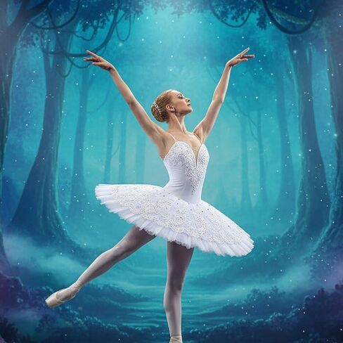 تنورة باليه نسائية من Sanfly، فستان باليه احترافي للبالغين، أزياء رقص بحيرة البجع، ملابس بالترتر الأبيض in Kuwait