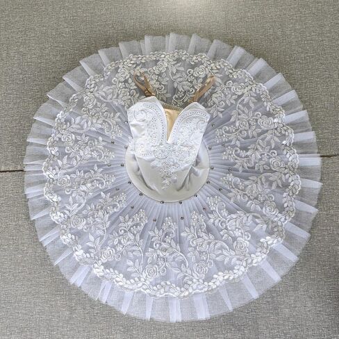 تنورة باليه نسائية من Sanfly، فستان باليه احترافي للبالغين، أزياء رقص بحيرة البجع، ملابس بالترتر الأبيض in Kuwait