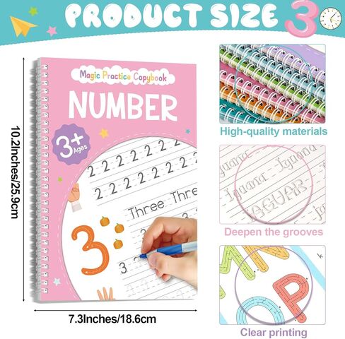 chiazllta 6 Pack Magic Grooved Writing Practice Books with Disappearing Ink Pens Reusable Magical Handwriting Workbooks for Kids Calligraphy Practice Books for Preschool Kindergarten Kids Ages 3-8 in Saudi Arabia