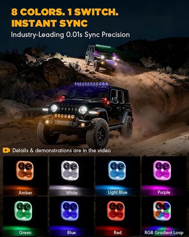 Auxbeam 3 Inch RGBW LED Pod Lights, 116W Off Road Light 7 RGB Color Dynamic Gradient Cycle, Spot Flood Combo Beam Driving Light with Amber & White & Black Covers Ditch Fog Lights for Truck ATV UTV in Saudi Arabia