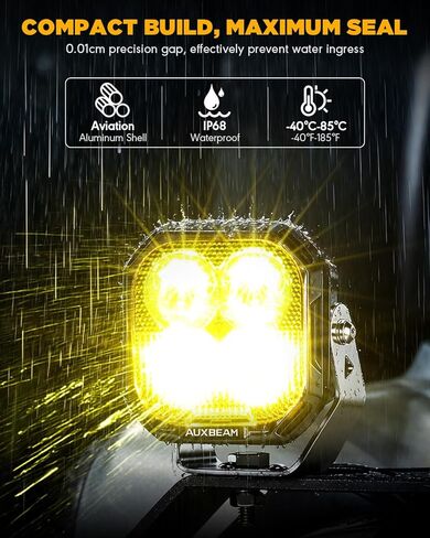 Auxbeam 3 Inch RGBW LED Pod Lights, 116W Off Road Light 7 RGB Color Dynamic Gradient Cycle, Spot Flood Combo Beam Driving Light with Amber & White & Black Covers Ditch Fog Lights for Truck ATV UTV in Saudi Arabia