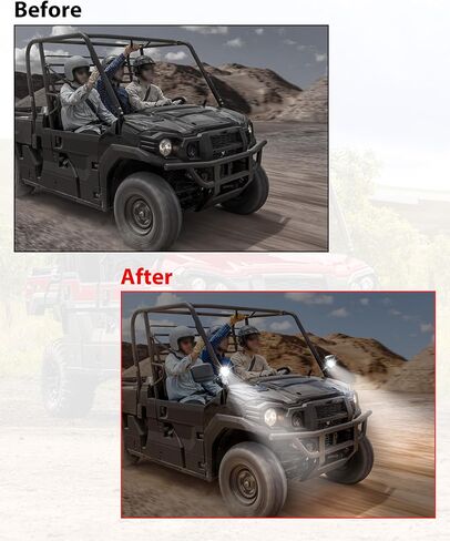 مصابيح LED على شكل عمود من SAUTVS لملحقات Kawasaki Mule Pro FXT DXT DX FX 2015-2023، مصابيح مساعدة مع دعامة تثبيت وحزام الأسلاك، التوصيل والتشغيل (قطعتان) in Kuwait