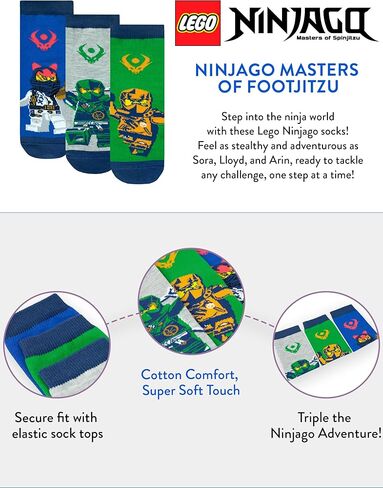 مجموعة جوارب LEGO Ninjago للأولاد مكونة من 3 قطع، مجموعة جوارب Ninja للأطفال مكونة من 3 قطع، ملابس داخلية قطنية للأولاد in Saudi Arabia