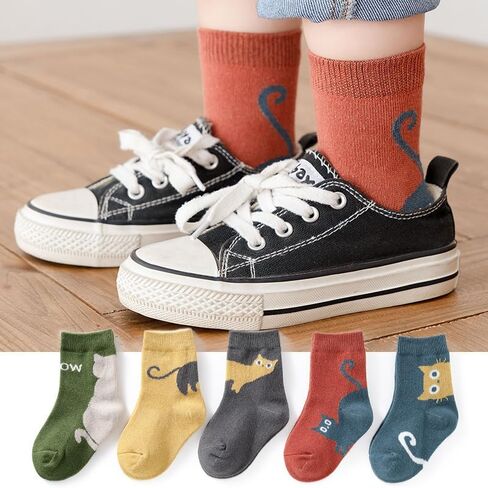 5 Pairs Cute Socks Winter Medium Tube Sock Cartoon Kitten Winter Mid Tube Socks for Boys Girls in Saudi Arabia