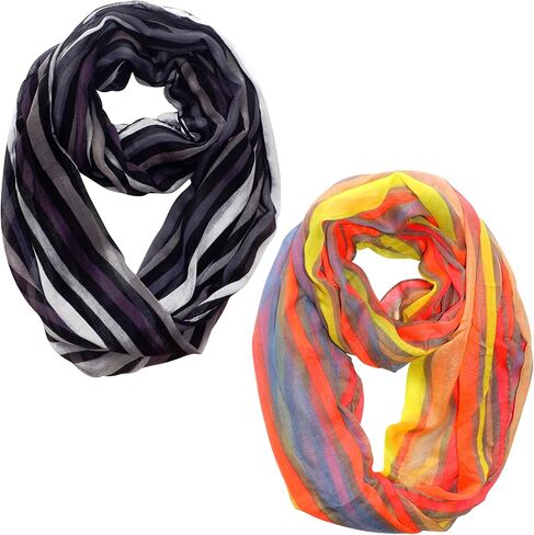 Peach Couture Trendy Striped Print Light and Soft Fashion Infinity Loop Scarf in Kuwait