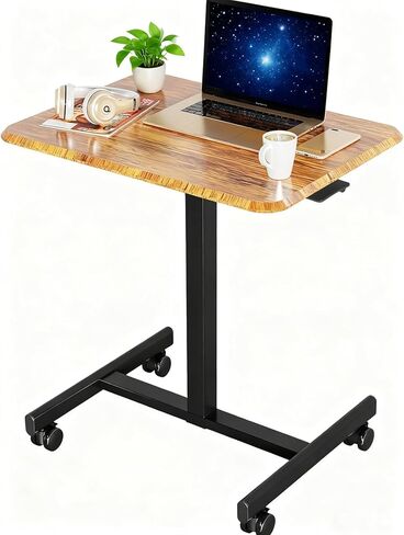 مكتب متنقل قائم بارتفاع قابل للتعديل، مكتب كمبيوتر محمول قابل للدوران مع عجلات قابلة للقفل، طاولة كمبيوتر محمولة صغيرة الحجم للمنزل والمكتب، أبيض in Kuwait