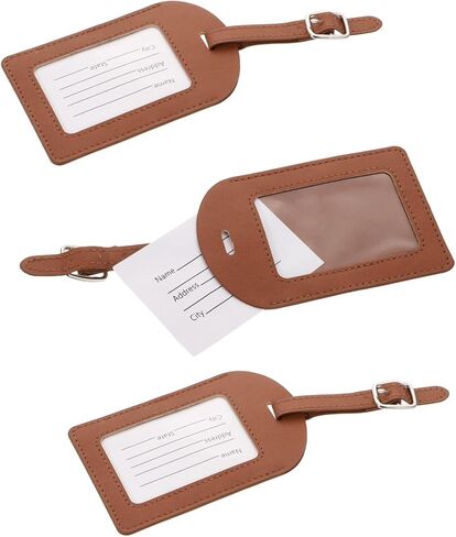 3Pcs PU Leather Luggage Tags with Adjustable Strap and Transparent Window for Suitcases Travel Bag Id Labels Durable Multi Purpose Baggage Tags for Frequent and Business Travelers in Saudi Arabia