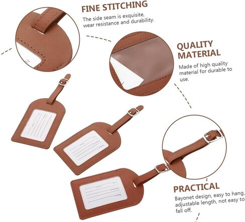 3Pcs PU Leather Luggage Tags with Adjustable Strap and Transparent Window for Suitcases Travel Bag Id Labels Durable Multi Purpose Baggage Tags for Frequent and Business Travelers in Saudi Arabia