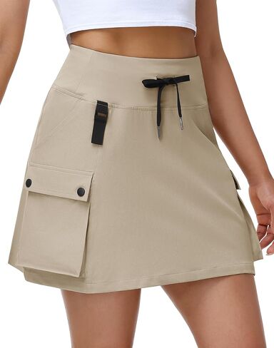Skorts للمرأة المشي لمسافات طويلة تنورة البضائع الرباط عالية الخصر سريعة الجافة جولف السفر Skort مع جيوب متأنق الصيف عادية in Saudi Arabia