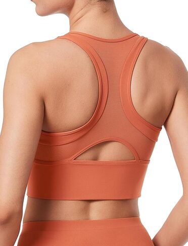 Yvette Low Impact Yoga Sports Bra Mesh Design V Neck Racerback Padding Wide Band for Support Tank Top in Saudi Arabia