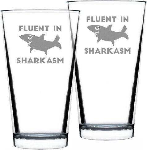 Fluent in Sharkasm - Funny Shark Pint Glass Gifts for Beer Drinking Men & Women - Fun Unique Sharks Decor in Saudi Arabia
