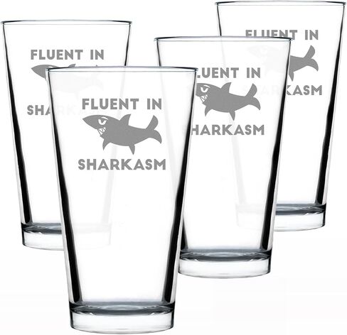 Fluent in Sharkasm - Funny Shark Pint Glass Gifts for Beer Drinking Men & Women - Fun Unique Sharks Decor in Saudi Arabia