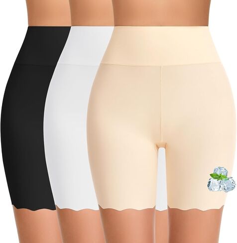 FRESBEIT Cooling Slip Shorts for Under Dress Women Anti Chafing Seamless High-Wasited Shapewear Short Workout Biker Shorts in Kuwait