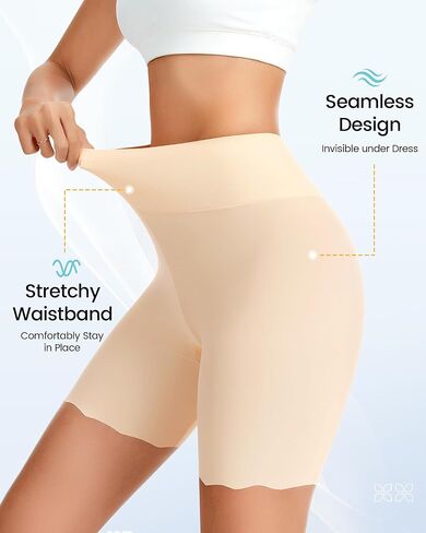 FRESBEIT Cooling Slip Shorts for Under Dress Women Anti Chafing Seamless High-Wasited Shapewear Short Workout Biker Shorts in Kuwait