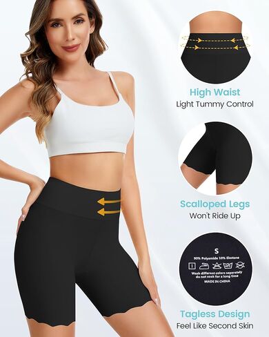 FRESBEIT Cooling Slip Shorts for Under Dress Women Anti Chafing Seamless High-Wasited Shapewear Short Workout Biker Shorts in Kuwait