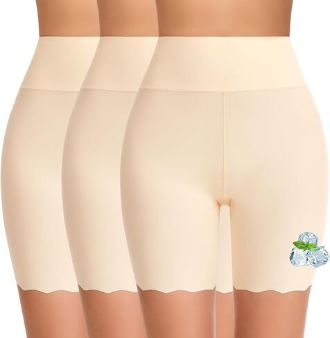 FRESBEIT Cooling Slip Shorts for Under Dress Women Anti Chafing Seamless High-Wasited Shapewear Short Workout Biker Shorts in Kuwait