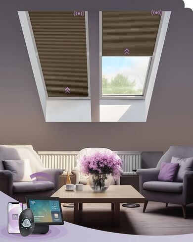 ظلال مناور ذكية من Graywind متوافقة مع Alexa Google تعمل بالطاقة الشمسية، تظليل خلوي بمحرك يعمل بالطاقة الشمسية لسقف السقف، نافذة غرفة الطائرة المائلة (قهوة) in Kuwait