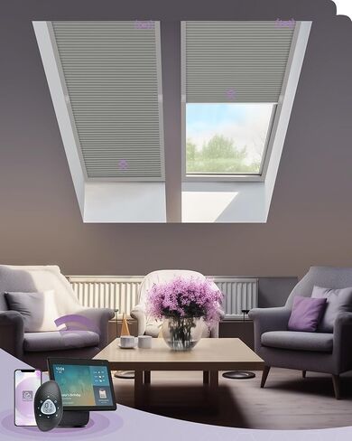 ظلال مناور ذكية من Graywind متوافقة مع Alexa Google تعمل بالطاقة الشمسية، تظليل خلوي بمحرك يعمل بالطاقة الشمسية لسقف السقف، نافذة غرفة الطائرة المائلة (قهوة) in Kuwait