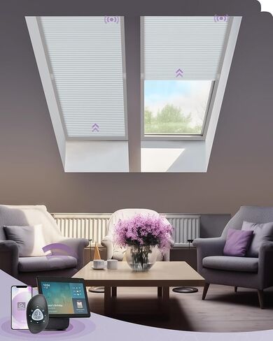 ظلال مناور ذكية من Graywind متوافقة مع Alexa Google تعمل بالطاقة الشمسية، تظليل خلوي بمحرك يعمل بالطاقة الشمسية لسقف السقف، نافذة غرفة الطائرة المائلة (قهوة) in Kuwait