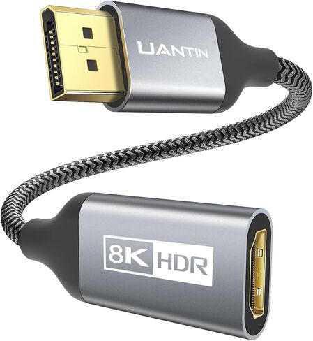 UANTIN Display Port to HDMI 4K Adapter | Braided DP DisplayPort Male to HDMI Female Uni-Directional Converter for PC Dell HP AMD NVIDIA Laptop HDTV Monitor and Other Passive in Kuwait