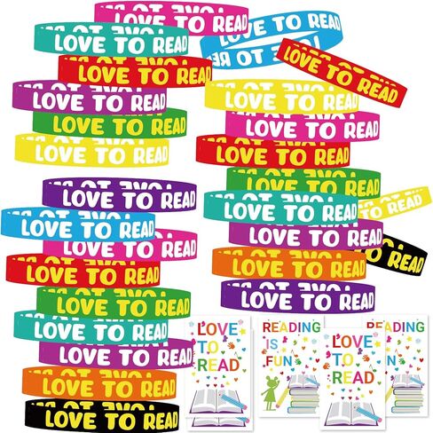 110PCS/30Sets Reading Gift Sets Love to Read Wristbands with Motivational Reading Cards Rewards Prizes Inspirational Rubber Bracelets for Reading Library Supplies(Love to Read) in Saudi Arabia