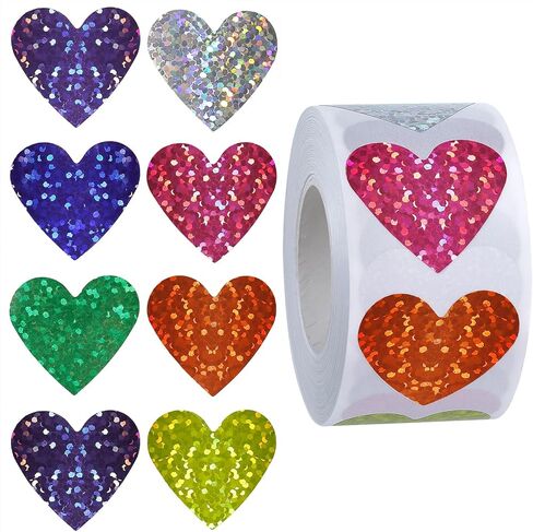 500 قطعة من ملصقات القلب اللامعة، ملصقات قلب للأطفال المعلم مقاس 1 بوصة ذاتية اللصق ملونة لتزيين حفلات أعياد الميلاد وحفلات عيد الحب in Kuwait