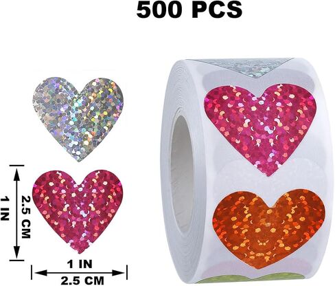 500 قطعة من ملصقات القلب اللامعة، ملصقات قلب للأطفال المعلم مقاس 1 بوصة ذاتية اللصق ملونة لتزيين حفلات أعياد الميلاد وحفلات عيد الحب in Kuwait