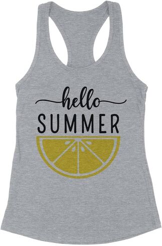 تيشيرت TeesAndTankYou Lemon Hello Summer بدون أكمام للنساء بظهر متسابق in Kuwait