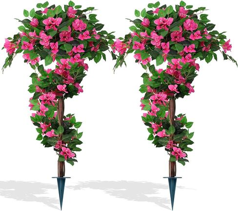 2Pack 4FT Artificial Bougainvillea Topiary Trees for Outdoor, Fake Silk Flowers Plants Bushes with Ground Spike, Faux UV Resistant Shurbs Trees for Outside,Front Porch,Patio,Balcony Decor in Saudi Arabia