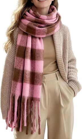 Women Warm Scarf Long Shawl Cold Weather Thick Blanket Scarfs Plaid in Saudi Arabia