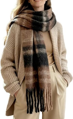 Women Warm Scarf Long Shawl Cold Weather Thick Blanket Scarfs Plaid in Saudi Arabia