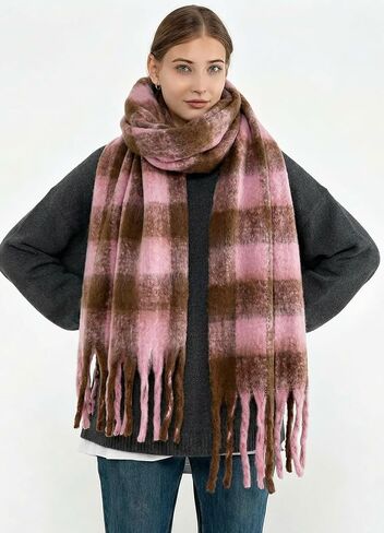 Women Warm Scarf Long Shawl Cold Weather Thick Blanket Scarfs Plaid in Saudi Arabia