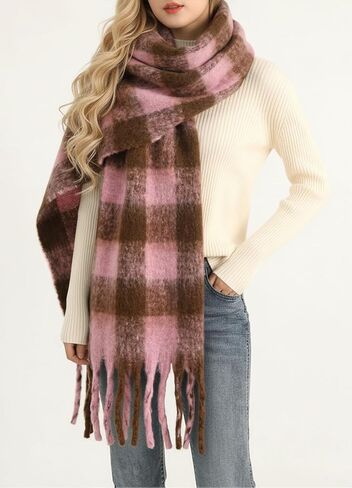 Women Warm Scarf Long Shawl Cold Weather Thick Blanket Scarfs Plaid in Saudi Arabia