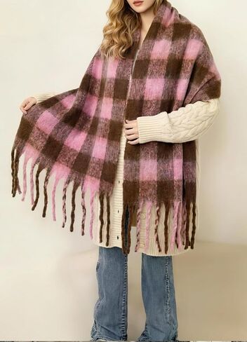 Women Warm Scarf Long Shawl Cold Weather Thick Blanket Scarfs Plaid in Saudi Arabia