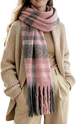 Women Warm Scarf Long Shawl Cold Weather Thick Blanket Scarfs Plaid in Saudi Arabia