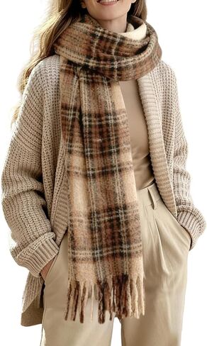Women Warm Scarf Long Shawl Cold Weather Thick Blanket Scarfs Plaid in Saudi Arabia
