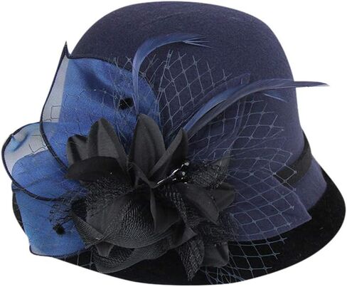 Bowler Hats for Women Flower Feather Wide Brim Fedora Bucket Hat Vintage Elegant Church Hats for Wedding Party Festival in Saudi Arabia