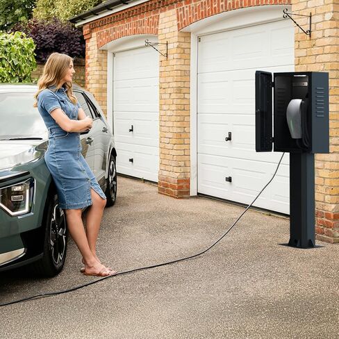 قاعدة شاحن EV في الهواء الطلق لـ Tesla، صندوق حماية لشحن المركبات الكهربائية الفولاذية مع قفل ومفتاح، حاوية شاحن سيارة كهربائية قائمة على الأرض تناسب معظم المركبات الكهربائية in Kuwait