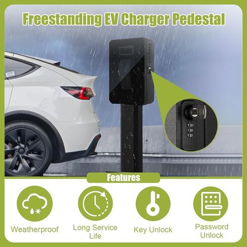 قاعدة شاحن EV في الهواء الطلق لـ Tesla، صندوق حماية لشحن المركبات الكهربائية الفولاذية مع قفل ومفتاح، حاوية شاحن سيارة كهربائية قائمة على الأرض تناسب معظم المركبات الكهربائية in Kuwait