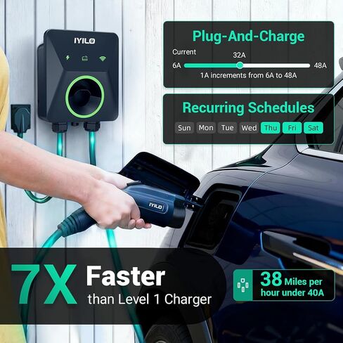 شاحن EV المستوى 2 40 أمبير NEMA 14-50P، معتمد من Energy Star وETL. محطة شحن السيارات الكهربائية 240 فولت. مستشعرات درجة الحرارة المزدوجة في التوصيل والموصل لسلامة المركبات الكهربائية. واي فاي، رفيد، J1772، كابل 25FT in Kuwait