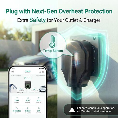 شاحن EV المستوى 2 40 أمبير NEMA 14-50P، معتمد من Energy Star وETL. محطة شحن السيارات الكهربائية 240 فولت. مستشعرات درجة الحرارة المزدوجة في التوصيل والموصل لسلامة المركبات الكهربائية. واي فاي، رفيد، J1772، كابل 25FT in Kuwait