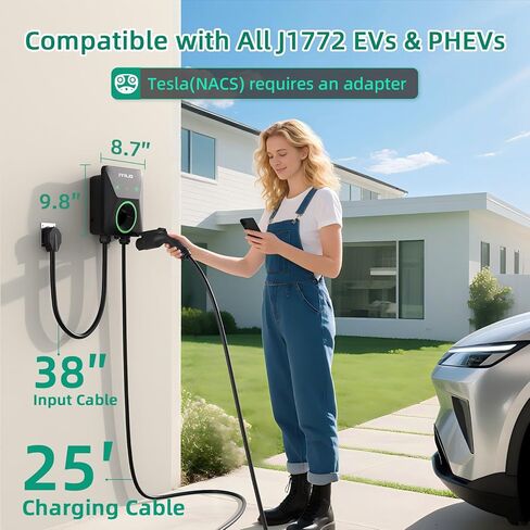 شاحن EV المستوى 2 40 أمبير NEMA 14-50P، معتمد من Energy Star وETL. محطة شحن السيارات الكهربائية 240 فولت. مستشعرات درجة الحرارة المزدوجة في التوصيل والموصل لسلامة المركبات الكهربائية. واي فاي، رفيد، J1772، كابل 25FT in Kuwait